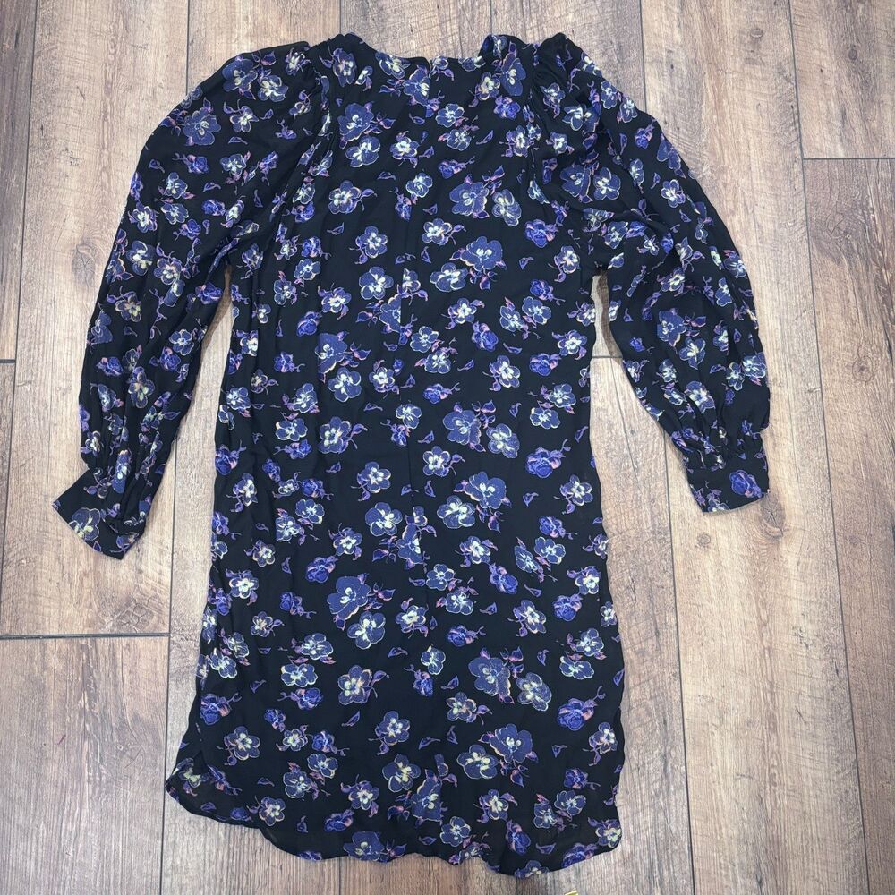 Ganni Women's Black Floral Georgette Mini Long Sleeve Dress Size US Small 4 / 36 - Picture 7 of 11